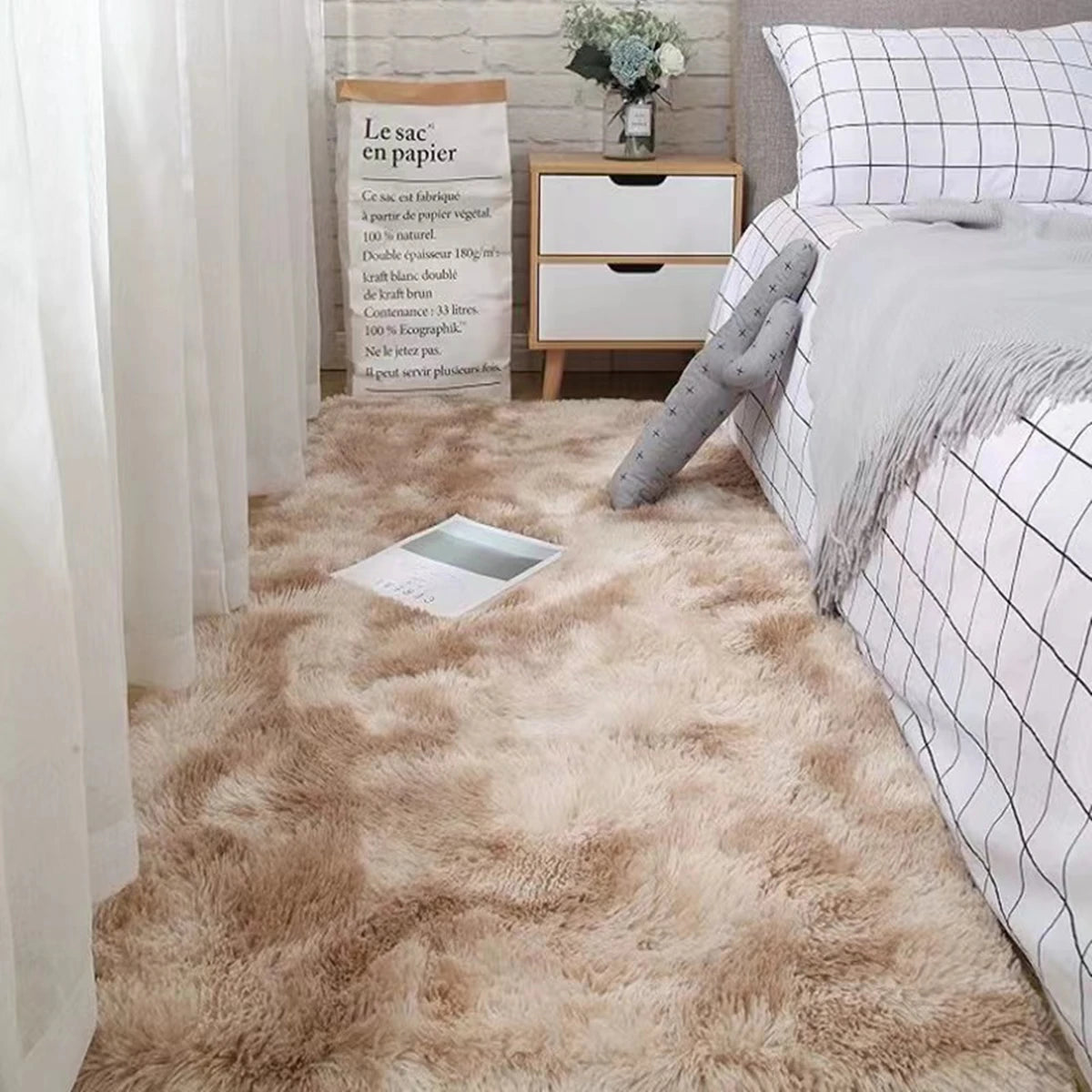 Tapetes Macios de Área Tapete de Quarto Fofinho Antiderrapante Tie-Dye Peludo Shag Confortável Tapete Fofo ao Lado da Cama Tapete de Sala de Estar