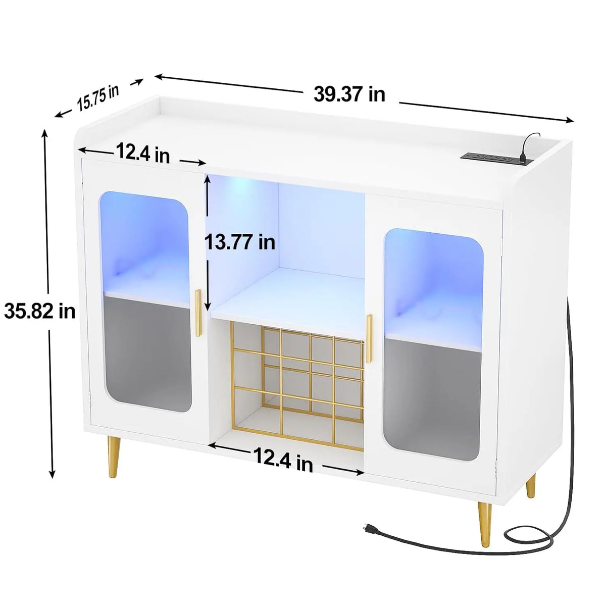Armário de Bar de Vinho com Tomada, Armário de Bebidas com Luz LED e Suporte para Copos, Armário de Café para Casa, Personalizado