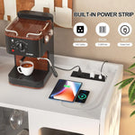 Armário de Bar de Vinho com Tomada, Armário de Bebidas com Luz LED e Suporte para Copos, Armário de Café para Casa, Personalizado