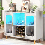 Armário de Bar de Vinho com Tomada, Armário de Bebidas com Luz LED e Suporte para Copos, Armário de Café para Casa, Personalizado