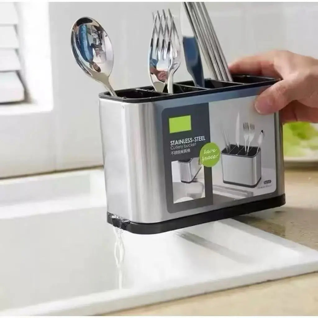 Escorredor de Talheres de Porta em Aço Inox com 4 Divisórias e Drenagem de Água
