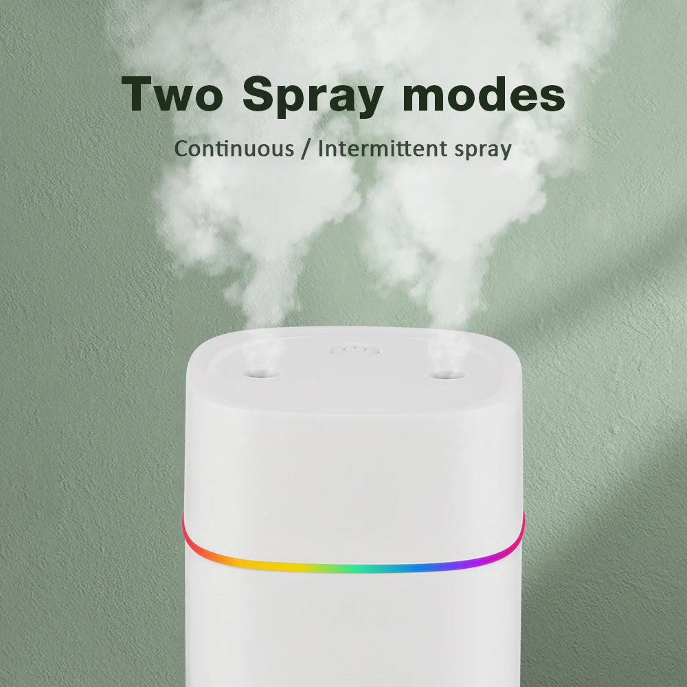Umidificador de Ar 600ML com Dupla Saída de Spray, Difusor de Óleos Essenciais, Atomizador Silencioso e Luzes Coloridas Para Casa, Escritório ou Carro
